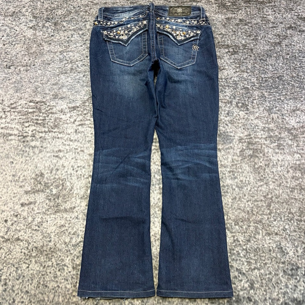 Miss Me Jeans Mid Rise Slim Boot Size 28 (30x28) Blue Embellished Flap Pockets